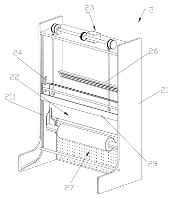 Mirror Combined Towel Rack with Box Body and Automated Storage Mechanism - Patent drawing - roller engagement