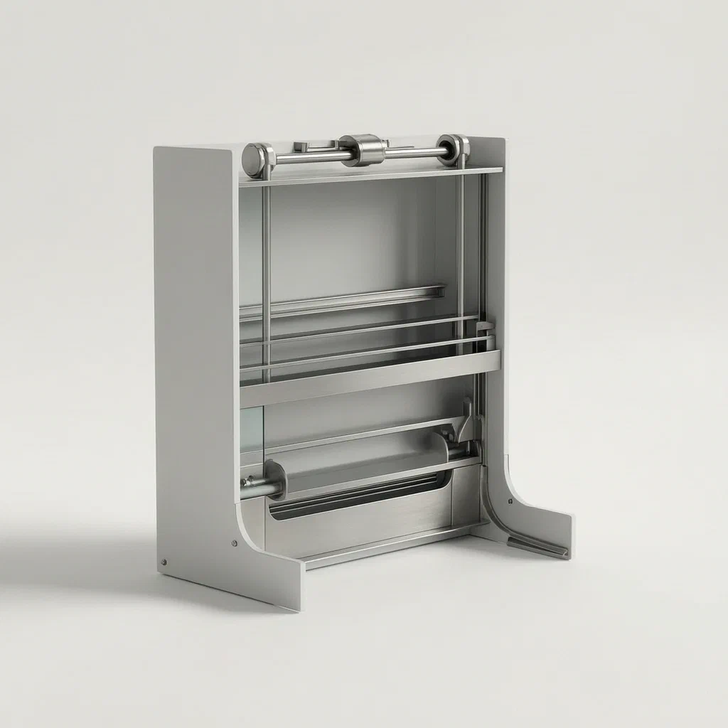 Mirror Combined Towel Rack with Box Body and Automated Storage Mechanism - product render