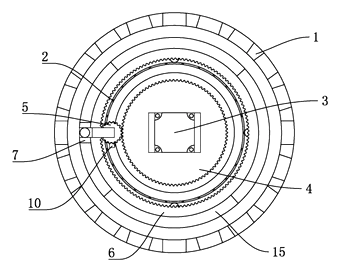 Garden Lamp with Automatic Mosquito Net Cleaning - Patent drawing - gear interaction