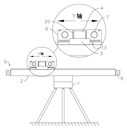 Remote-Controlled Outdoor Photography Tripod with Movable Lens Mount - Patent drawing - tripod overview