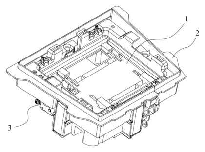 Lifting Phone Tray Mechanism for Vehicle Cockpits - Patent drawing - lifting tray assembly overview