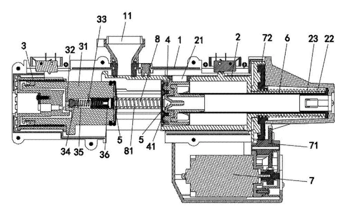 Self-Dumping Coffee Brewing Unit with Hydraulic Piston and Filter Screens - patent drawing