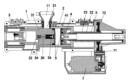 Self-Dumping Coffee Brewing Unit with Hydraulic Piston and Filter Screens - Patent drawing - brewing device detail
