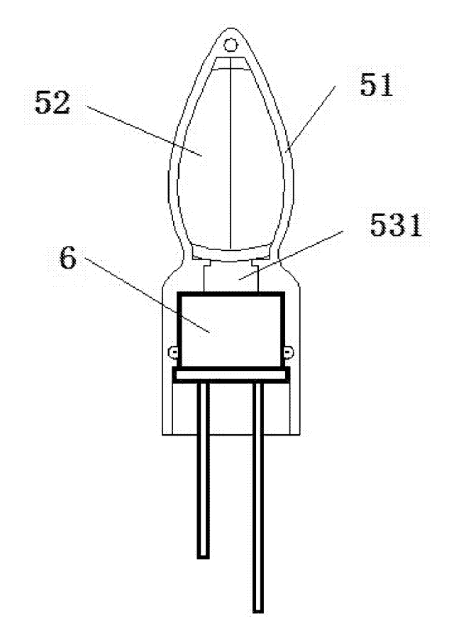 LED Flameless Candle with an Outside Flame Shade and Wax Dish Top - patent drawing