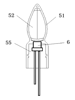 LED Flameless Candle with an Outside Flame Shade and Wax Dish Top - Patent drawing - shade in a second LED layout