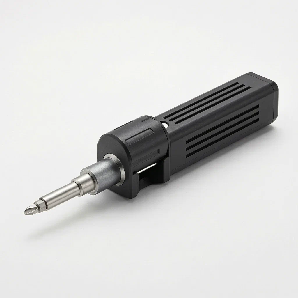 Multifunctional Screwdriver with a Sliding Bit Changer and Locking Plate - product render
