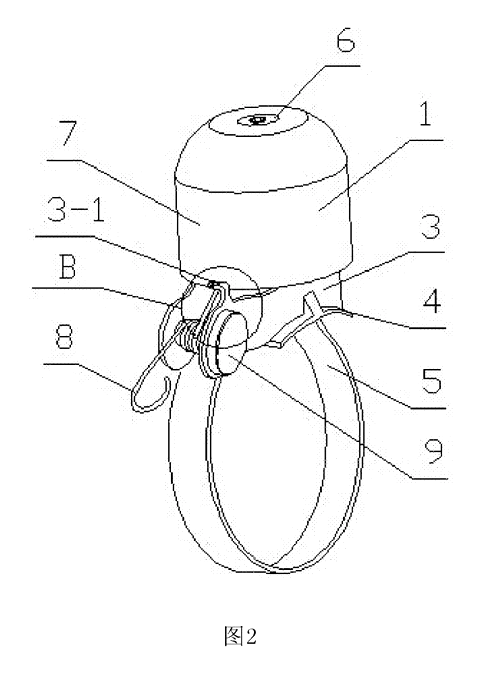 Compact Torsion-Spring Bike Bell - Patent Fig. 2 - with lever removed