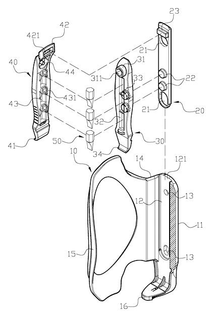 Bicycle Bottle Cage with Integrated Tire Levers and Tool Heads - Patent Fig. 2