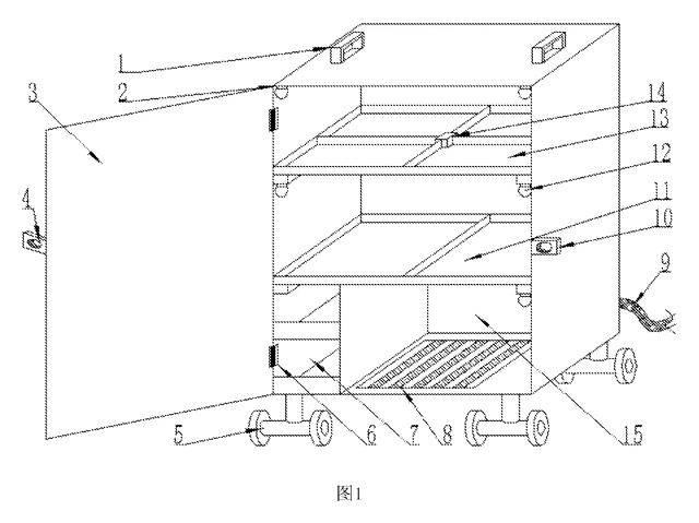 Rolling Auto-Repair Tool Cabinet with Built-In Lights - patent drawing