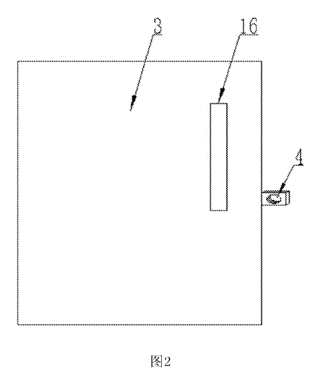 Rolling Auto-Repair Tool Cabinet with Built-In Lights - Patent Fig. 2 - the door with handle and latch