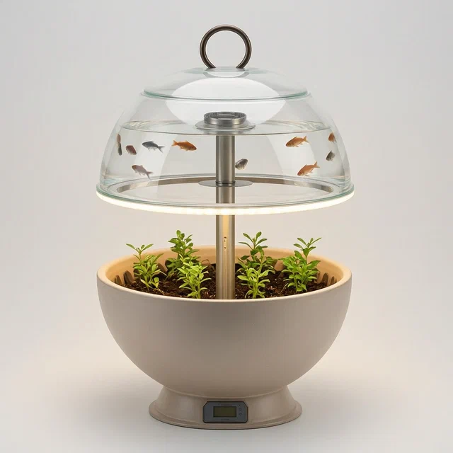 Globe-Shaped Fish Tank and Flowerpot Device with Auto-Watering - product render