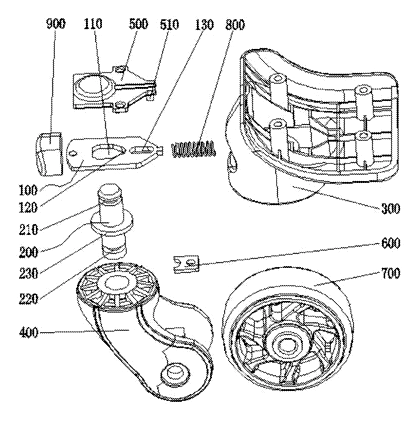 Detachable Luggage Wheel Assembly with Card and Pivot Lock - Patent drawing - structural decomposition diagram