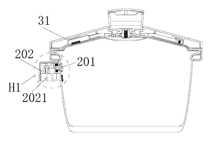 Multifunctional Electric Pot with Interchangeable Lids and Inner-Pot Temperature Sensing - Patent drawing - exploded view of the pot