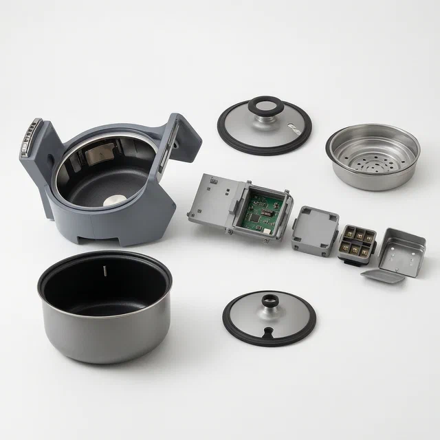 Multifunctional Electric Pot with Interchangeable Lids and Inner-Pot Temperature Sensing - product render