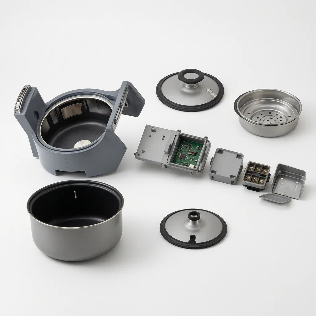 Multifunctional Electric Pot with Interchangeable Lids and Inner-Pot Temperature Sensing - product render