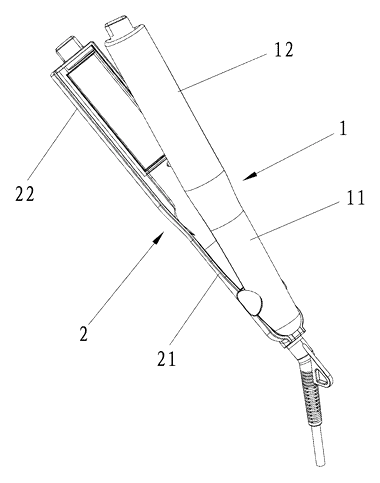 Angled-Plate Hair Straightener - Patent drawing - the straightener