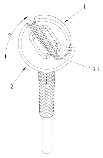 Angled-Plate Hair Straightener - Patent drawing - end view showing the angle