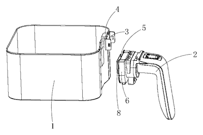 Air Fryer Basket with a Drop-On Handle That Locks and Releases by Button - Patent Fig. 2