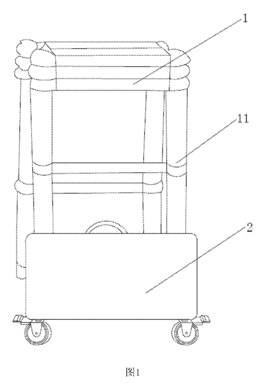 Rolling Tool Box with Telescoping Step Ladder - Patent Fig. 1 - collapsed