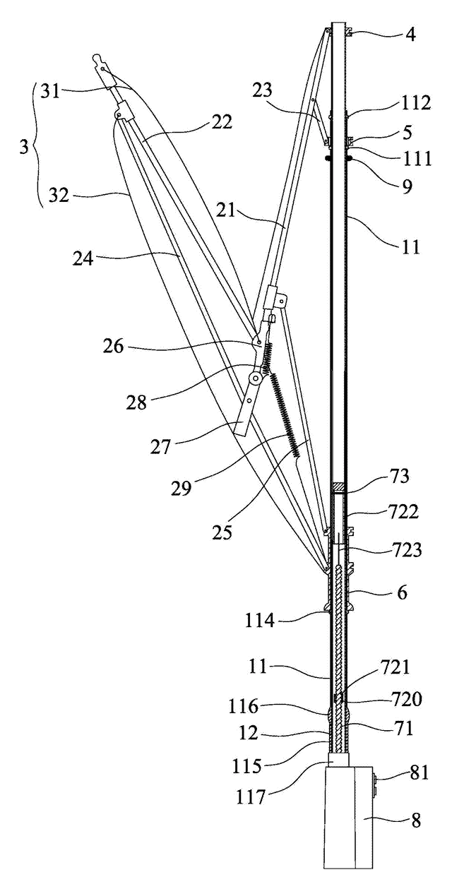 Fully Automatic Reverse-Folding Umbrella with Screw-Driven Mechanism - patent drawing
