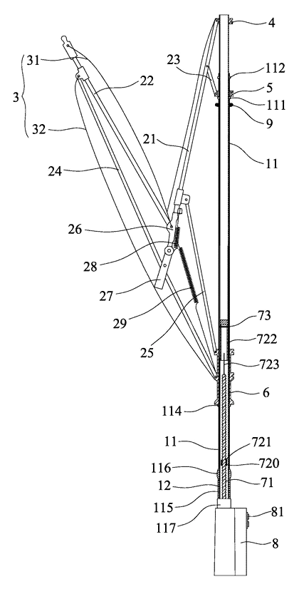 Fully Automatic Reverse-Folding Umbrella with Screw-Driven Mechanism - Patent Fig. 3