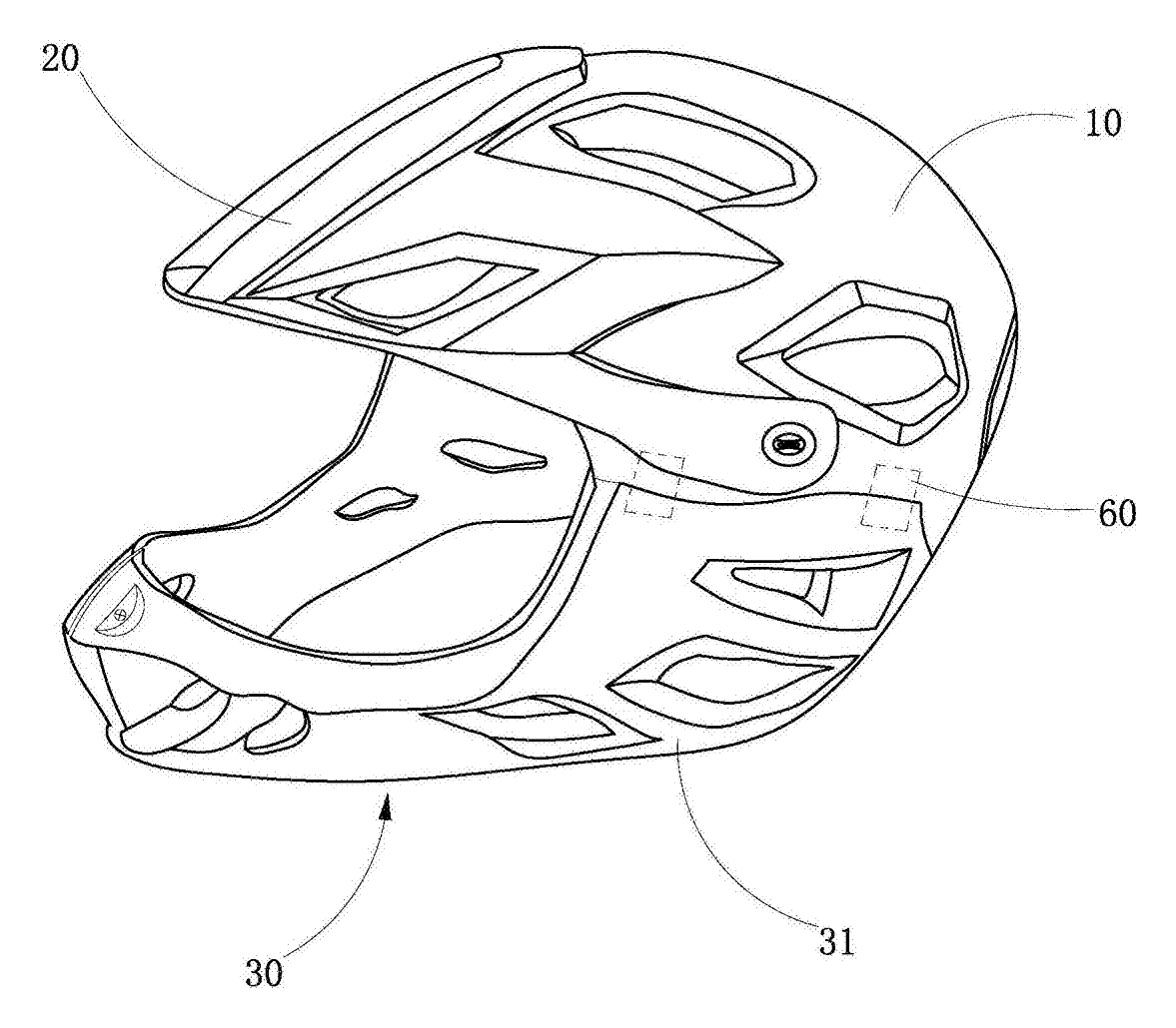 Full-Face Bike Helmet with Magnetic Detachable Chin Bar - patent drawing