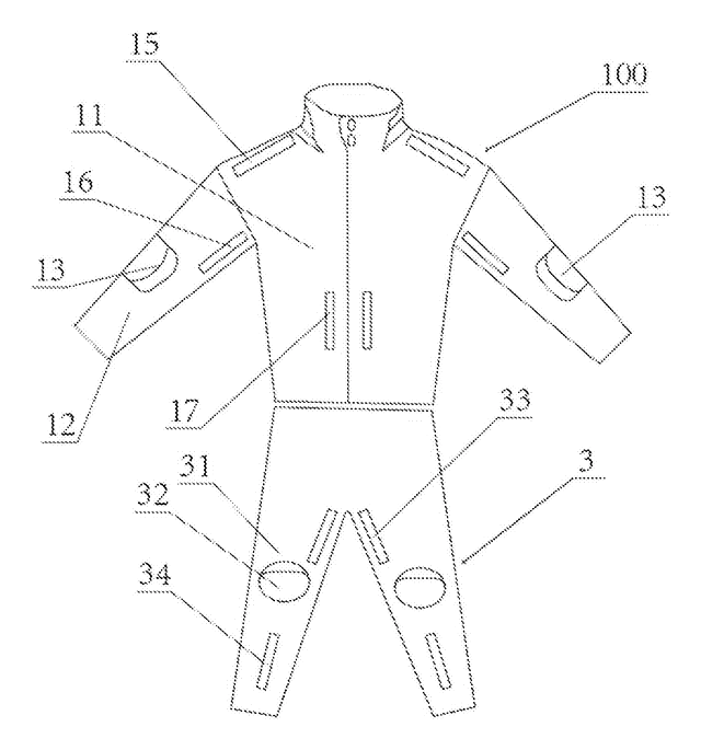 Heated Two-Piece Motorcycle Riding Suit with Carbon Fiber Pads - patent drawing