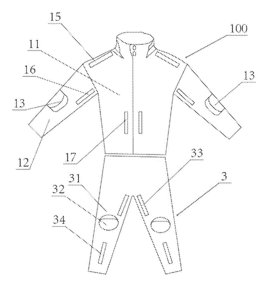Heated Two-Piece Motorcycle Riding Suit with Carbon Fiber Pads - patent drawing