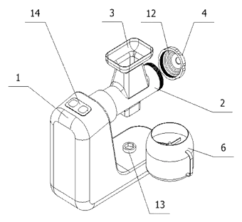 Vegetable and Fruit Juicer with Ceramic Auger, Secondary Pulp Pressing and Built-In Stirrer - Patent Fig. 4