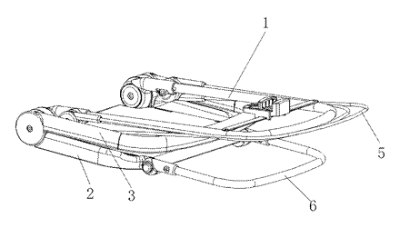 Stroller Seat with Linked Fold-Away Armrest - Patent drawing - seat folded