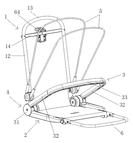 Stroller Seat with Linked Fold-Away Armrest - Patent drawing - seat unfolded