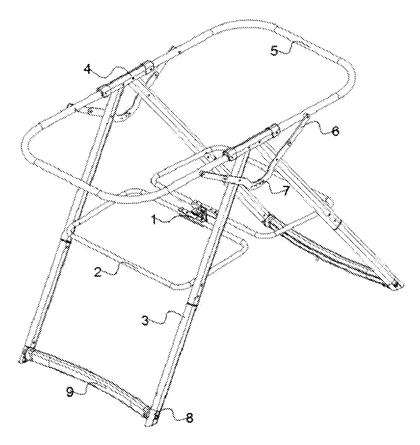 Portable Folding Rocking Bassinet Frame - Patent drawing - frame unfolded