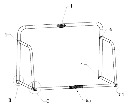 Folding Football Goal with Rotary-Head Hinge and Plug-In Base - Patent Fig. 2