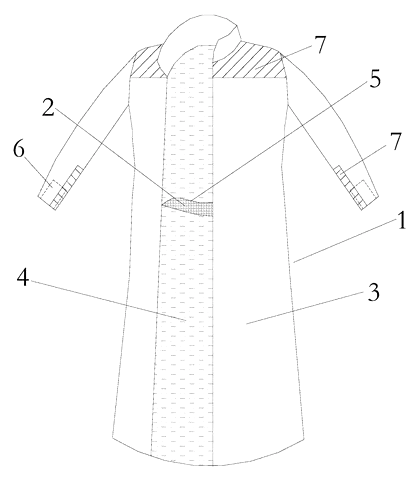 Wind Coat with Detachable Inner Liner Inserted Through a Back Opening - Patent drawing - structure chart of the wind coat