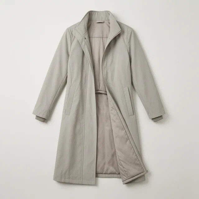 Wind Coat with Detachable Inner Liner Inserted Through a Back Opening - product render