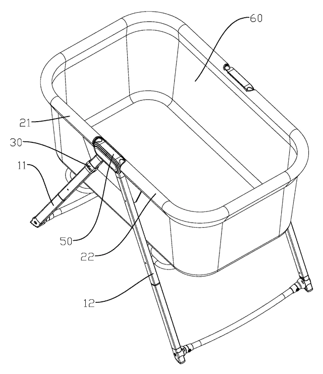 One-Motion Folding Baby Crib with Linked Frame - patent drawing