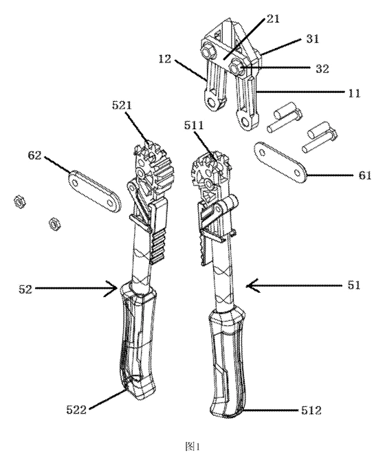 Wide-Opening Folding Bolt Cutter - Patent drawing - exploded view