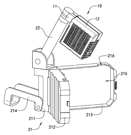 Telescoping Tripod Portable Work Light with Fold-In Light Panels - Patent drawing - exploded components