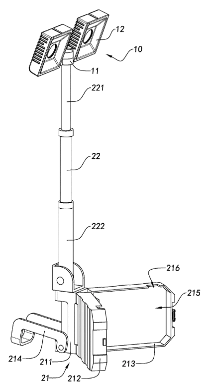 Telescoping Tripod Portable Work Light with Fold-In Light Panels - Patent drawing - folded state