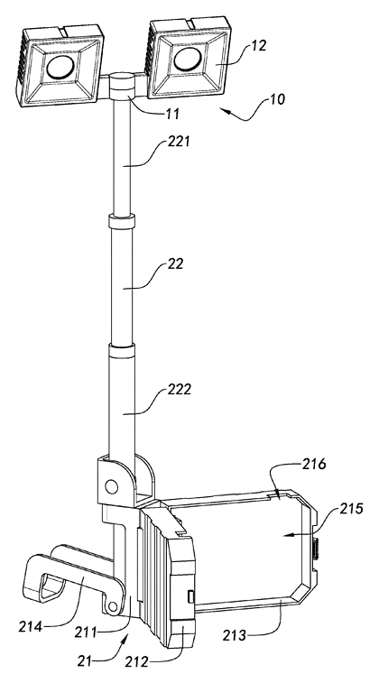 Telescoping Tripod Portable Work Light with Fold-In Light Panels - Patent Fig. 4