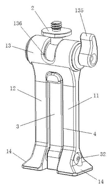 Phone Clip Mount with Fold-Out Stand Leg - Patent drawing - leg stored