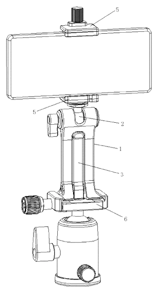Phone Clip Mount with Fold-Out Stand Leg - Patent drawing - on a tripod clamp
