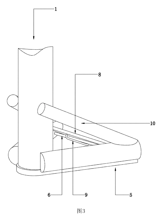 Foot-Pedal Soap & Sanitizer Dispenser Stand - Patent Fig. 3 - base, braces, crossbar and pedal stop