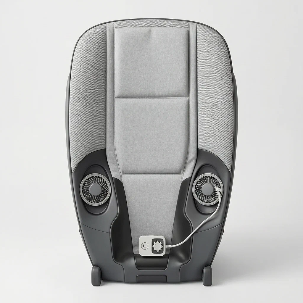Ventilated Child Car Seat with Built-In Fan and Air Ducts - product render