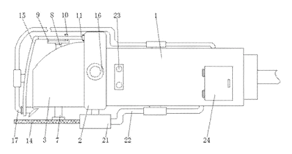 Angle Grinder with Built-In Dust Extraction and Oscillating Air Cooling - Patent drawing - overall structure of the angle grinder