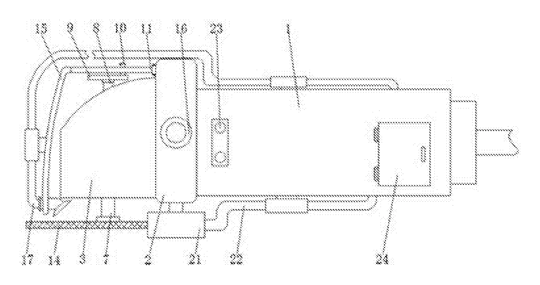 Angle Grinder with Built-In Dust Extraction and Oscillating Air Cooling - patent drawing