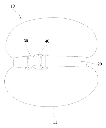 Portable Neck Pillow with Integrated Compression Storage Belt - Patent drawing - compressed state