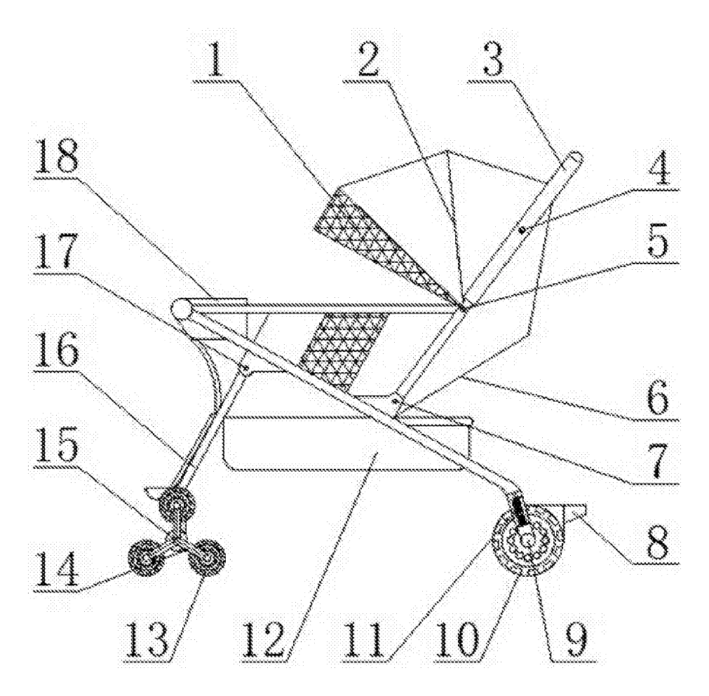 Motorized Stair-Climbing Baby Stroller with Tri-Wheel Front Assembly - patent drawing