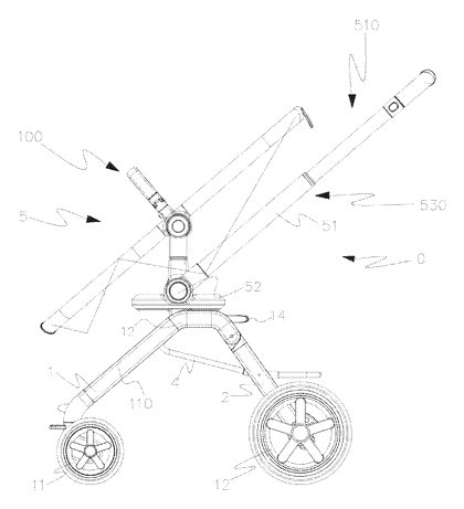 Baby Stroller Frame with Direction-Adjustable Seat and One-Hand Fold - Patent Fig. 14