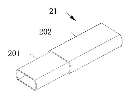 Side-Rail Rolling Backpack with Raised Wheels - Patent drawing - two-section rail